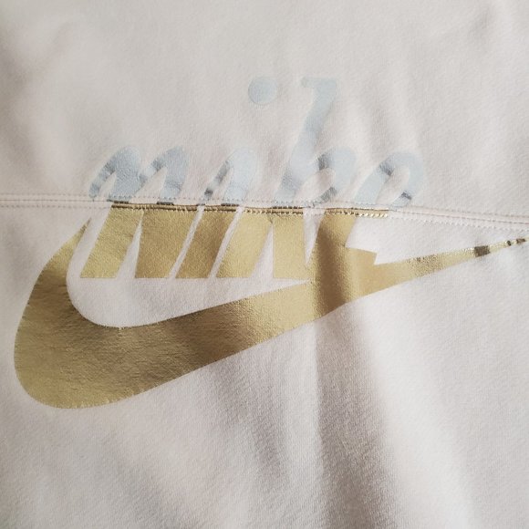 Nike Sweatshirt Hooded Cropped Metallic Logo Light Pink/peach Womens size L - Picture 3 of 10